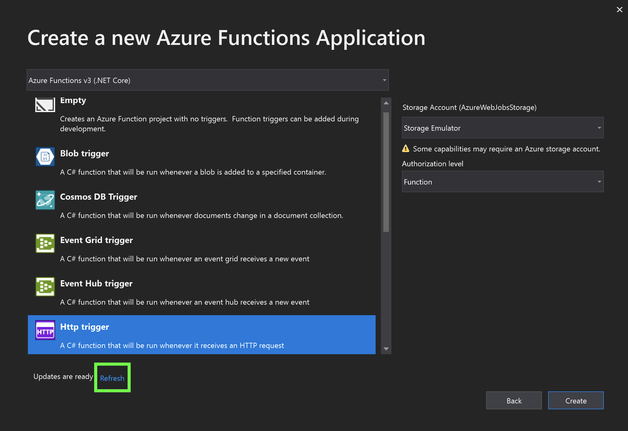 Updating to Azure Functions v3 in Visual Studio